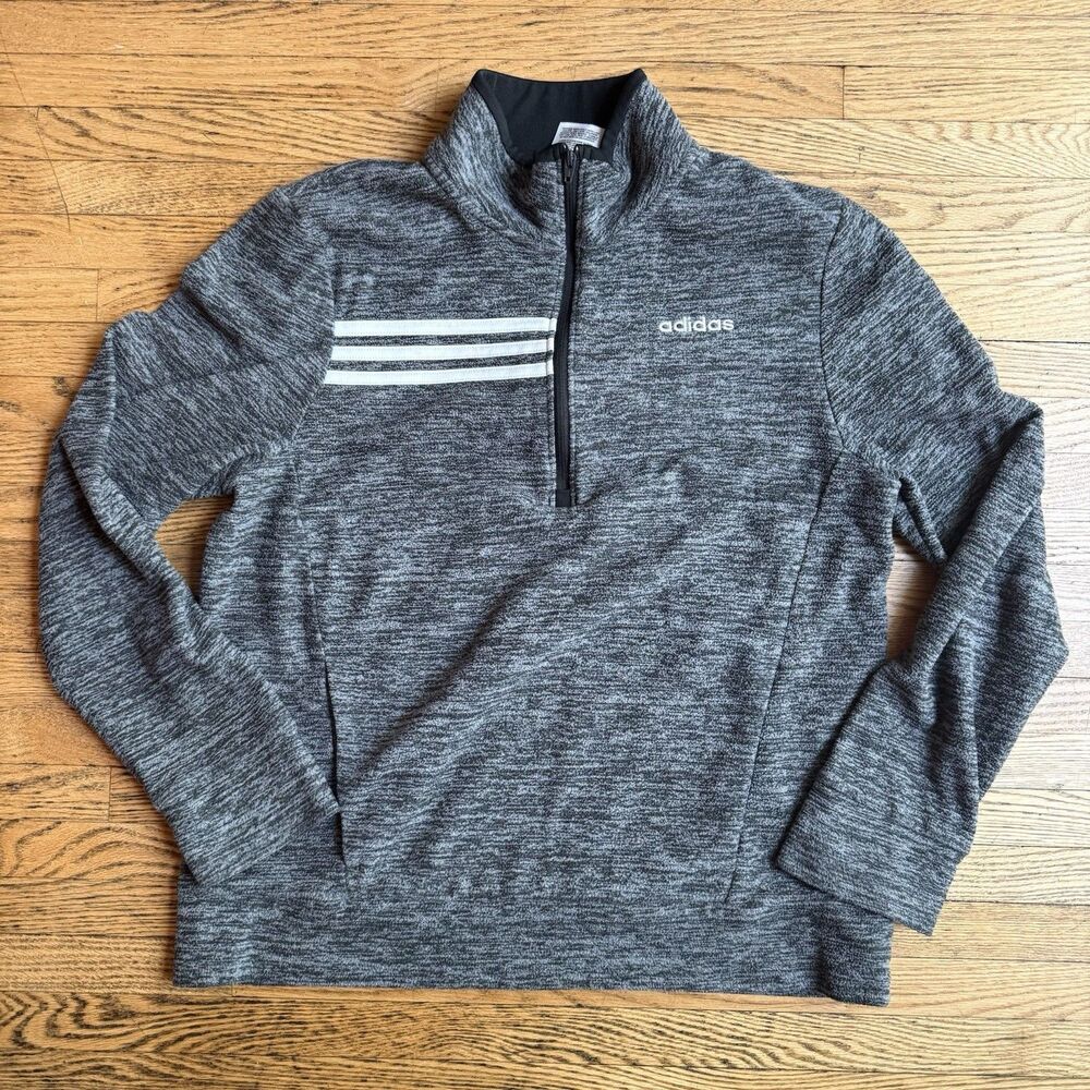 Adidas 1/4 Quarter Zip Pullover Sweater Youth Boys Size Large L 14-16 Gray Sport